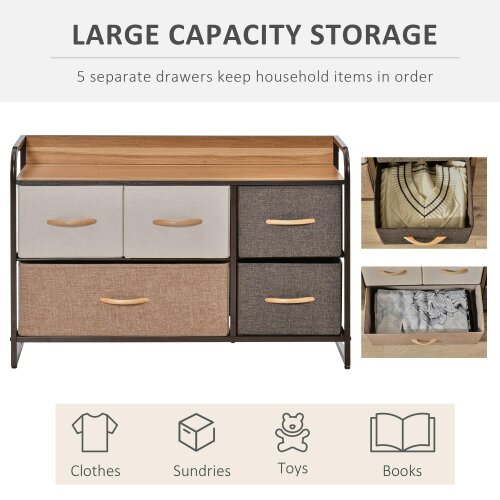 Wyld Haus Zini Brown 5 Linen Drawers Dresser With Steel Frame And Wood Top