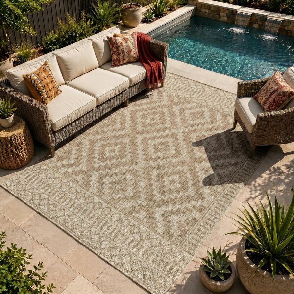 Livabliss Tuareg TRG2351 Global Beige Ivory Graphic In- & Outdoor Jute-Look Rug