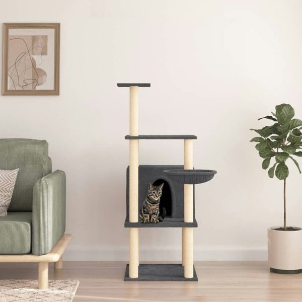Berkfield Cat Tree with Sisal Scratching Posts Dark Grey 132 cm