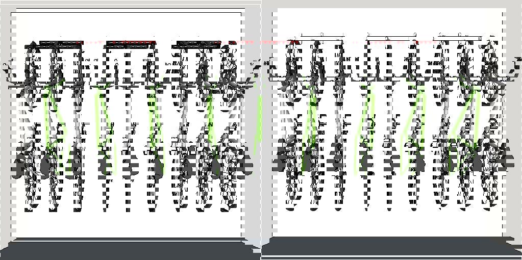 Bike wall rack for 3, 4 or 5 bikes. Illustration of 3 x 1M rails fitted in a line. Wall mounting bike storage racks for road bikes mounted off the floor giving a clear floor for easy cleaning. 