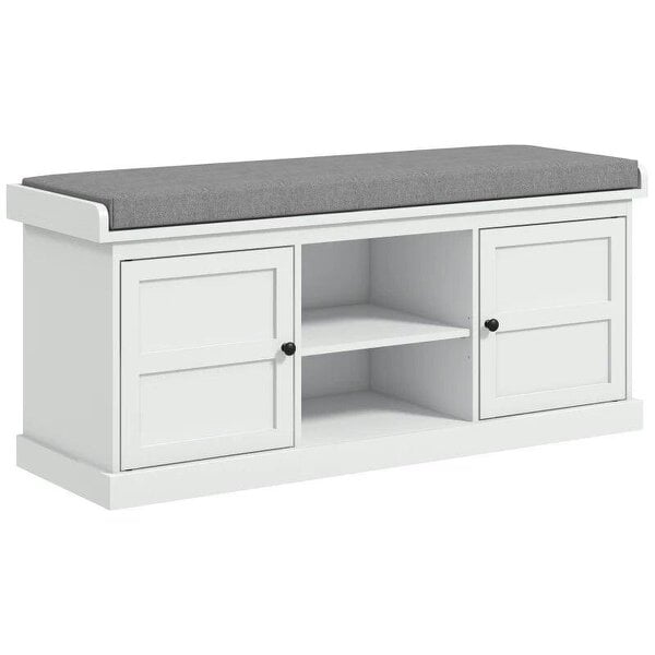 Multi-Compartment Shoe Storage Bench, with Top Cushion - White/Grey