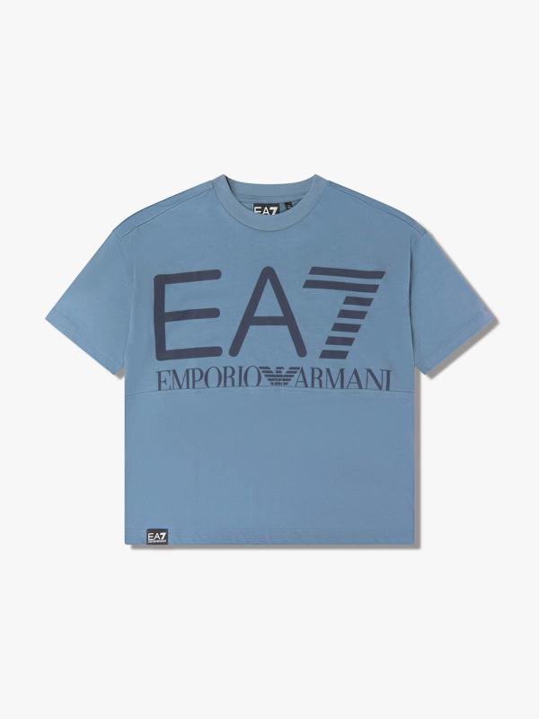 EA7 Emporio Armani Boys Train Oversize Logo T-Shirt in Blue