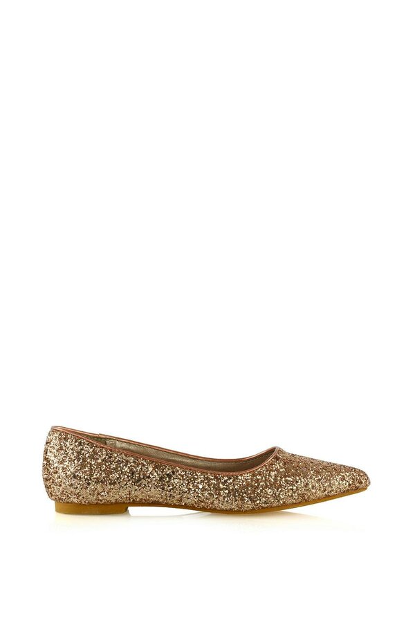XY LONDON Statement Pointed Toe Flat Bridal Ballerina Pump Shoes - Gold