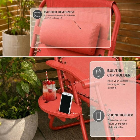 Neo Red Zero Gravity Recliner Garden Sun Loungers Set of Two