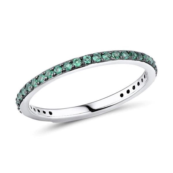 Skinny Sterling Silver Band Ring for Women with Green Cubic Stones - namana.london