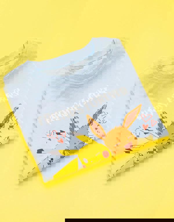 Pokemon Girls Blue Pickache & Eeevee Short Sleeved T-Shirt