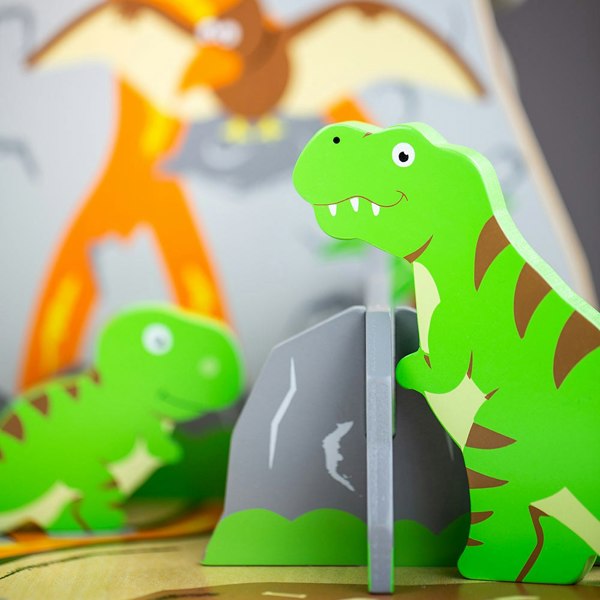 Bigjigs Toys Wooden Dinosaur Island Playset, Features 8 Dinosaurs, A Waterfall & More