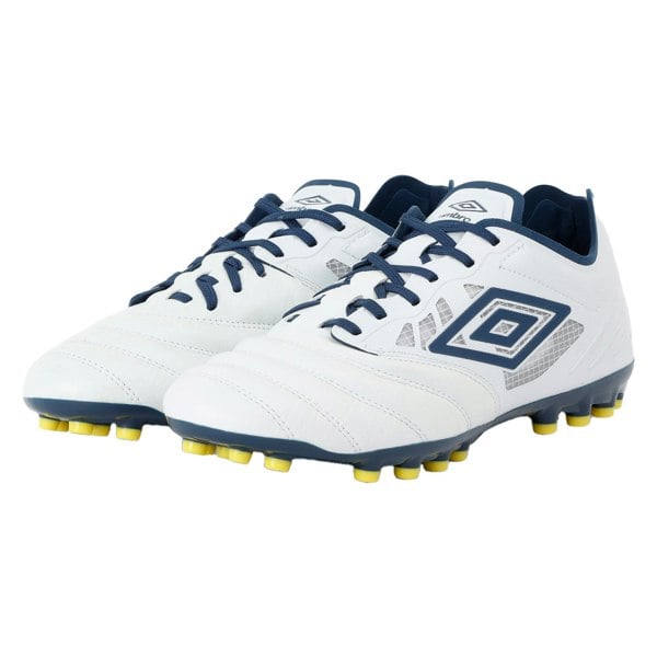 Umbro Mens Tocco Iv Pro Ag Goat Leather Football Boots - White/Poseidon/Blazing Yellow