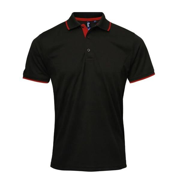 Premier Mens Coolchecker Contrast Pique Polo Shirt - Black/Red