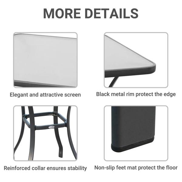 Black metal table rim with protective edge, reinforced collar, and non-slip feet