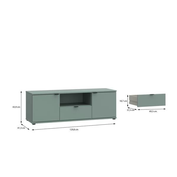 Furniture To Go Ganymede Wide TV Unit with Open Shelf & 2 Doors in Sage Green