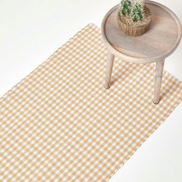 HOMESCAPES Cotton Hand Woven Gingham Check Rug