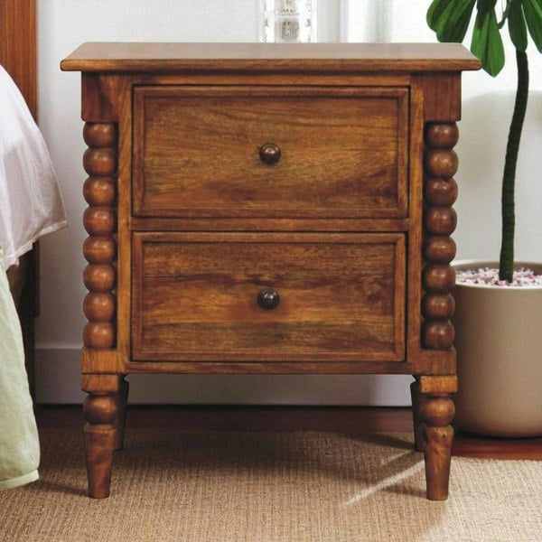Artisan Furniture Solid Wood Spindle Leg Amber Oak Nightstand
