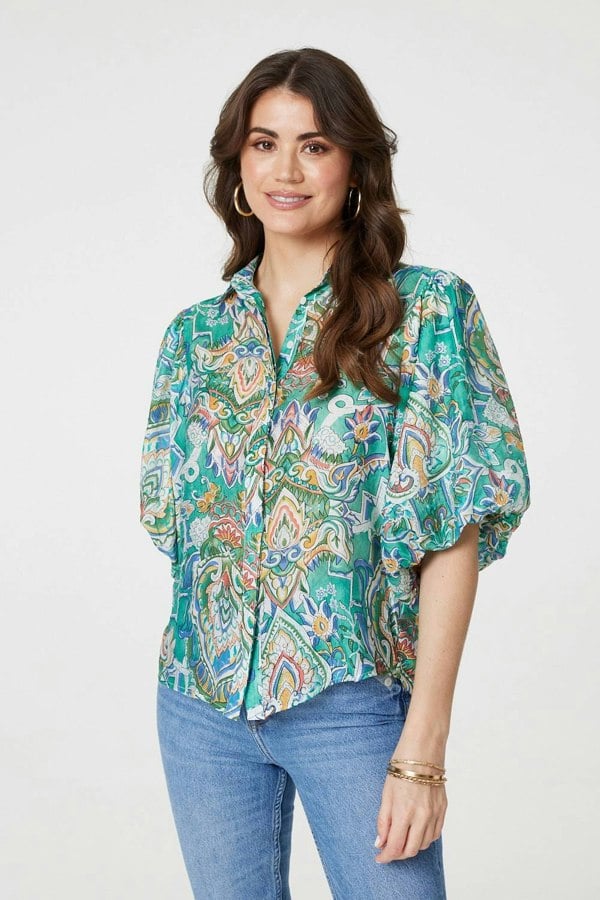 Green | Printed Puff 1/2 Sleeve Shirt