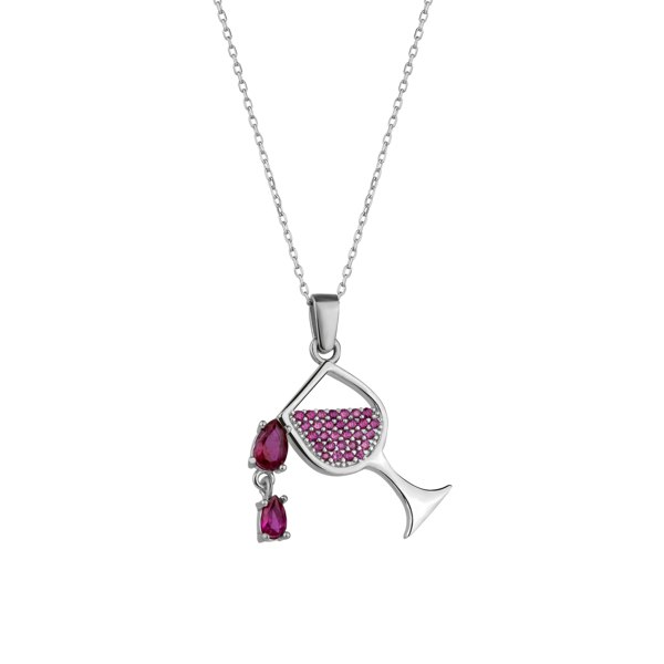 Spero London Red Wine Glass Sterling Silver Necklace