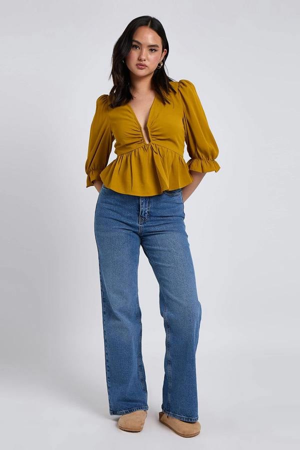 Urban Bliss Collette Chartreuse U Bar Empire Peplum Top