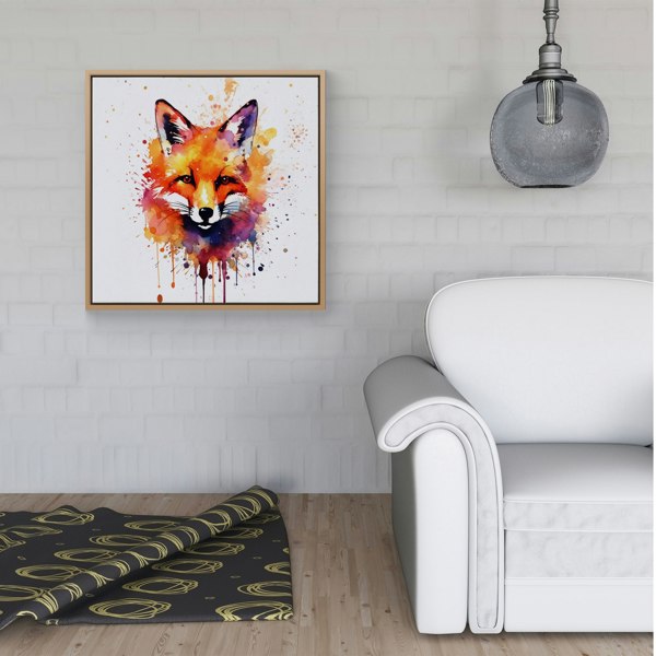 Warren Reed Watercolour Splash Art Fox Face Framed Canvas