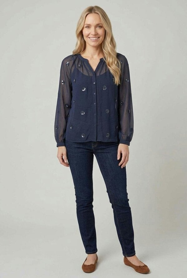 Izabel London Sheer Sequin Embellished Blouse