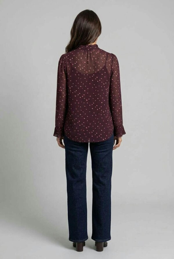Izabel London Polka Dot Print Semi Sheer V-Neck Blouse