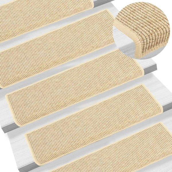 Berkfield Stair Mats Self-adhesive Sisal-Look 15 pcs 65x21x4 cm Light Beige