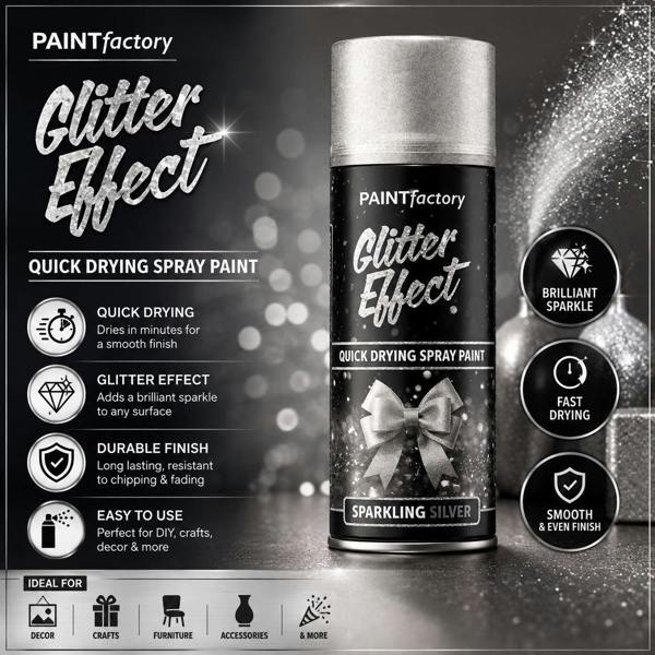 Paint Factory 6X -  Silver Glitter Effect Spray Paint 400ml
