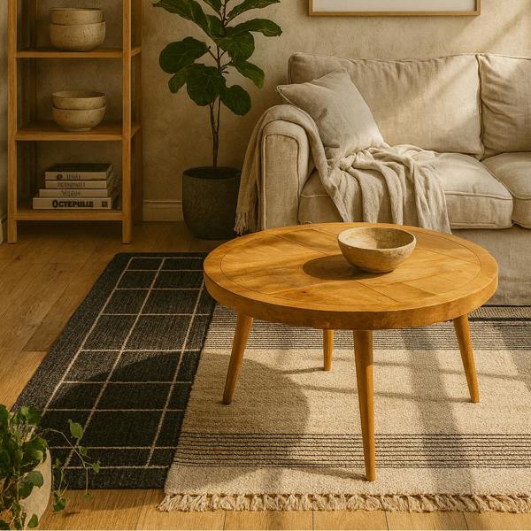 Wyld Haus Bali Light Natural Mango Wood and Gold Round Coffee Table