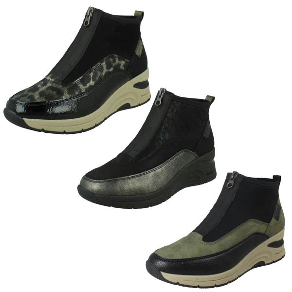 Rieker Ladies Rieker Wedge Heel Casual Front Zip Trainer Boots N9362