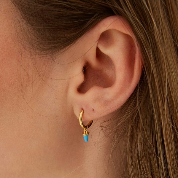 Spero London Turquoise Spike Pave Hoop Drop Earrings