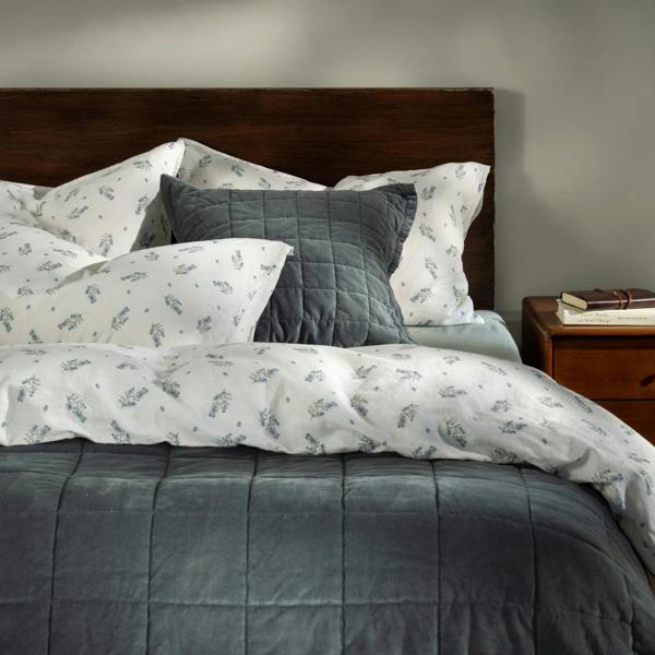 Soak&Sleep White/Green Wild Flower Linen/Cotton Duvet Cover