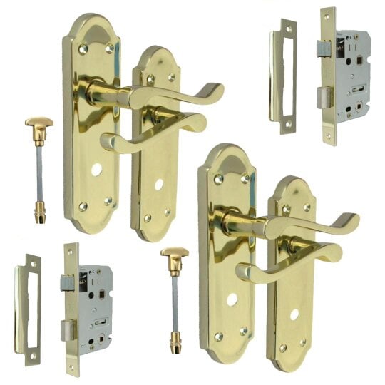 EDH Door Hardware Brass Door Handles - Askworth Internal Door Handles with Bathroom Sash Lock
