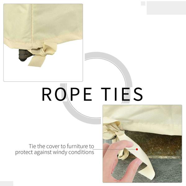 Beige sofa cover with rope tie fastening detail at the bottom edge