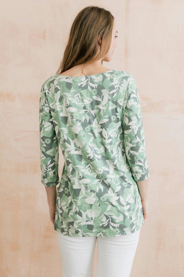 Lily & Me Coastal 3/4 Sleeve Jersey Print Tunic Green
