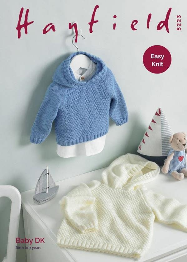 Hayfield Baby DK Knitting Pattern 5223, Hoodies for Baby, Kids, 0 - 7 Years - Easy