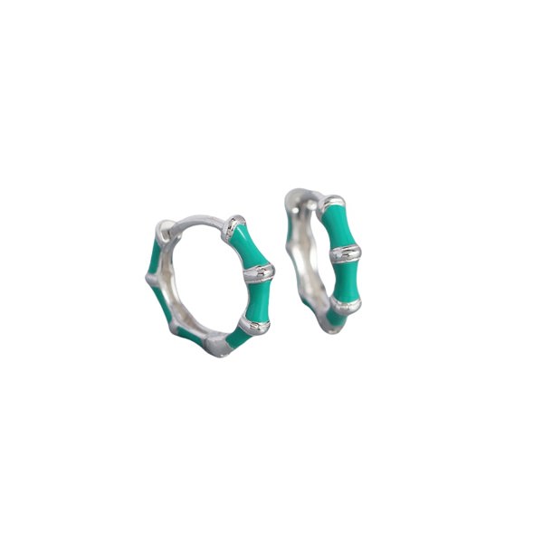 Gold Trip Turquoise Enamel Bamboo Huggie Hoops