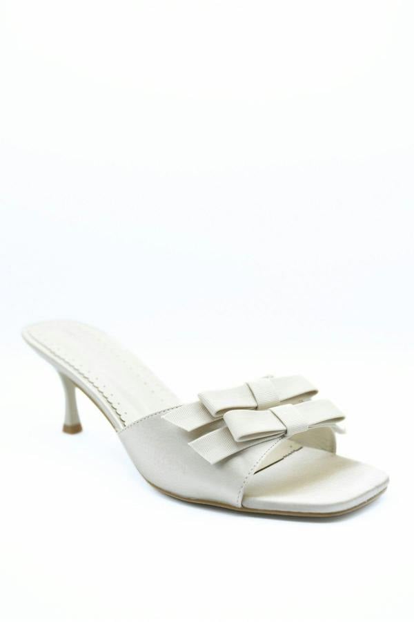 Camila Open Toe Bow Detail High Heels - Cream