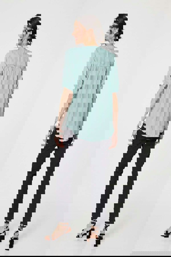 Sage | Plain V-Neck Puff 1/2 Sleeve Shirt