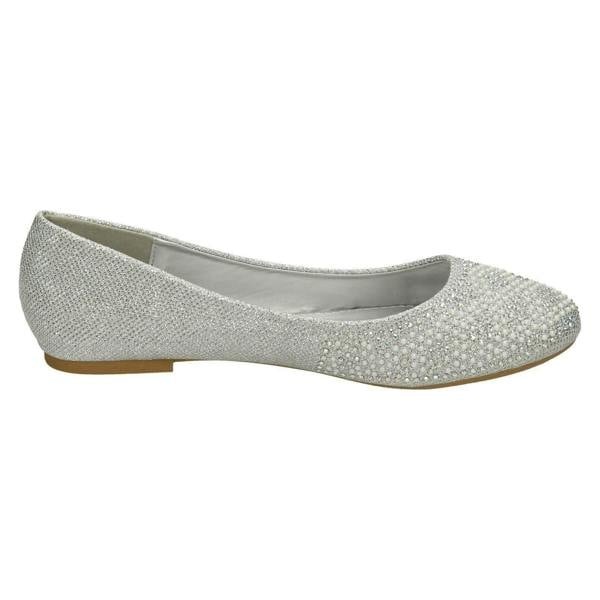 Spot On Ladies Spot On Diamante Bead Ballerinas F80385