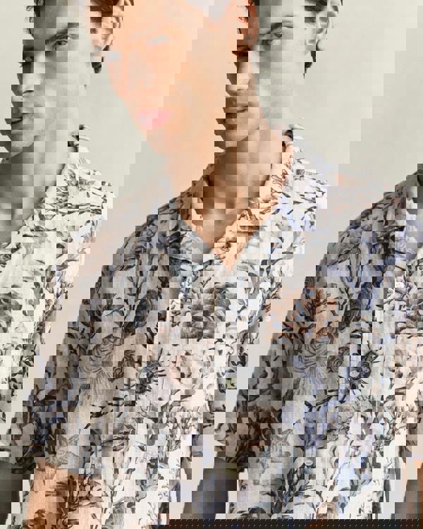 GANT Mens Regular Fit AOP Camp Collar Shirt - 200 Oat Beige | CHO | Designer Mens Long Sleeve Shirts