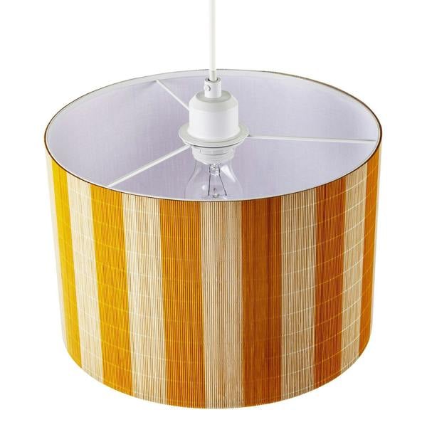 Shabby Chic Natural Brown Bamboo Lamp Shade with Mustard Ochre Stripes Image 3