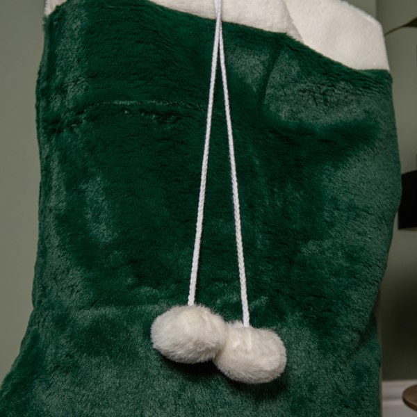 Samuel Alexander 80x55cm Green Christmas Sack with White Cuff and Pom Poms