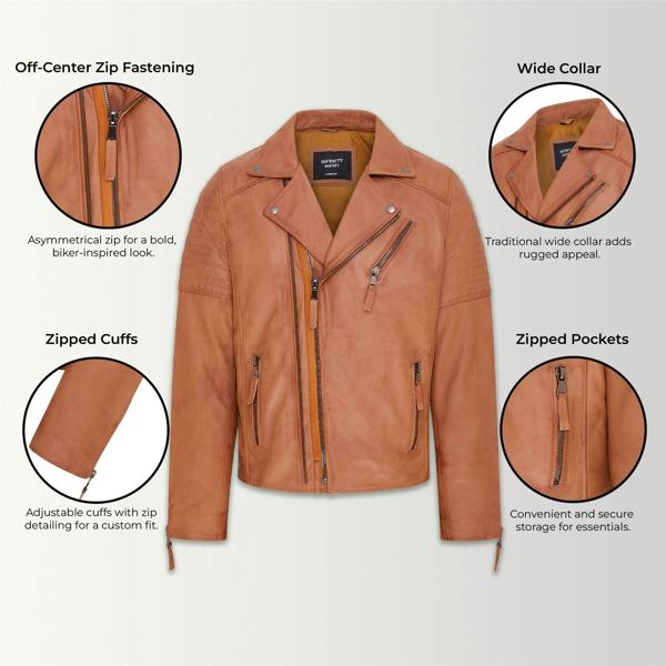 Infinity Leather Mens Brando Double Cross Zip Leather Biker Jacket- Fagernes