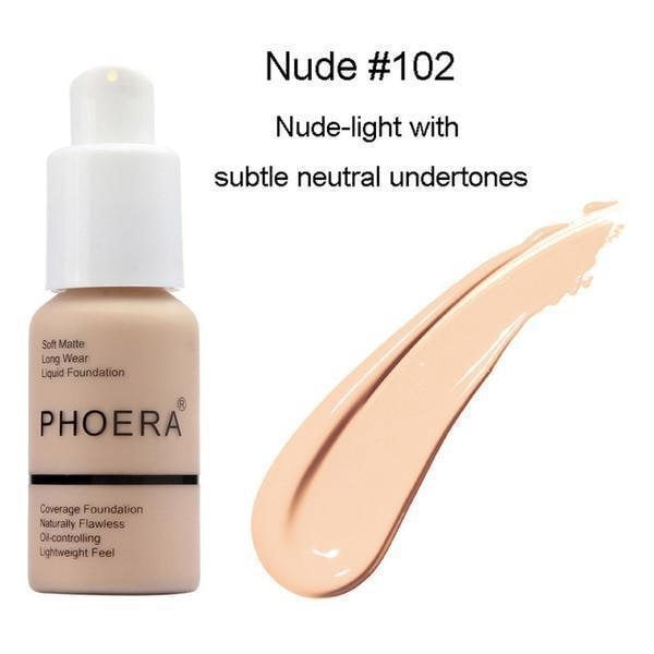 Phoera Flawless Matte Liquid Foundation - Full Coverage Oil-Free Makeup - 30ml