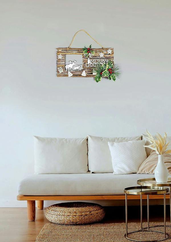 40 x 20cm Wooden Twig Frame Christmas Wall Hanging Decoration with Reindeer Scene image 3