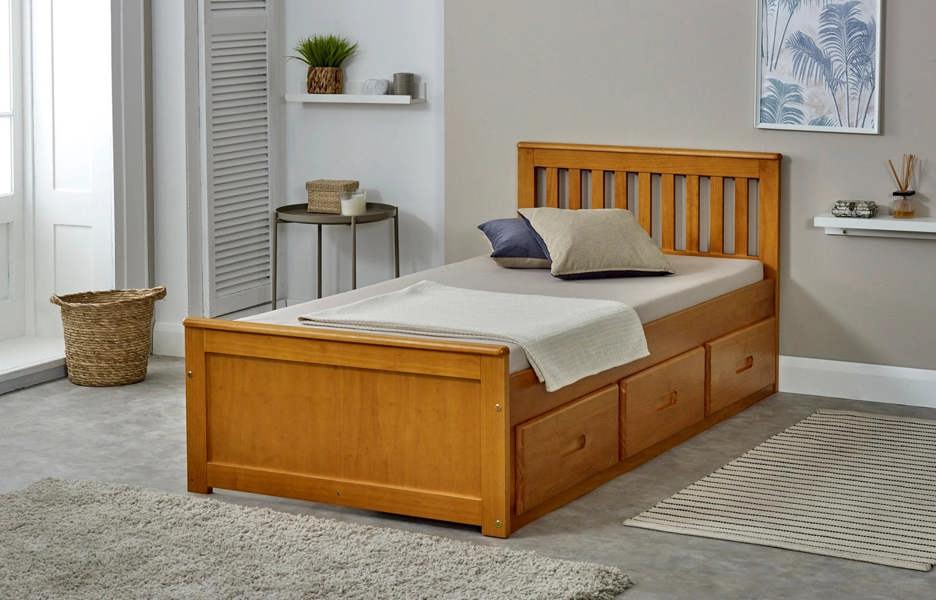 Mission TM Mission 3FT Single Storage Bed, 3 Drawers, Pine Wood, Pink Blue or Honey