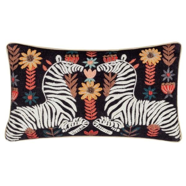 Wylder Mirrored Embroidered Zebra Cushion Cover - Multicoloured