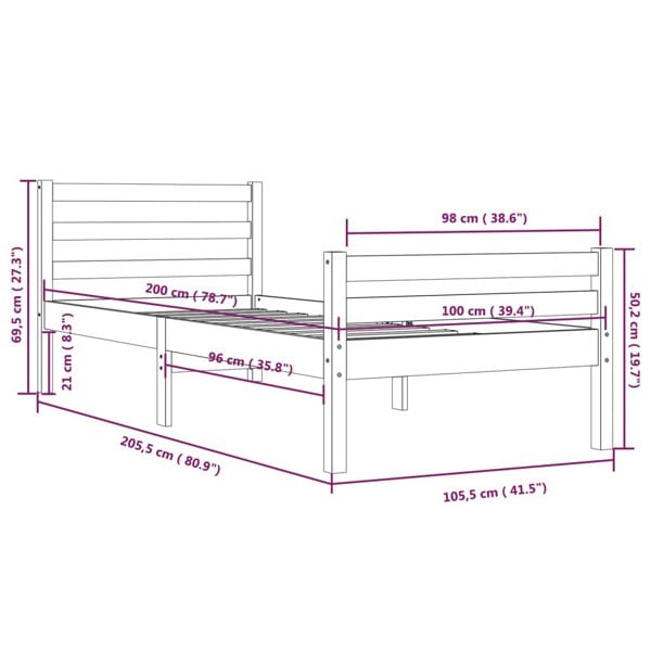 Berkfield Bed Frame Solid Wood 100x200 cm