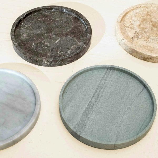 Black marble round vanity tray genuine stone bathroom organiser