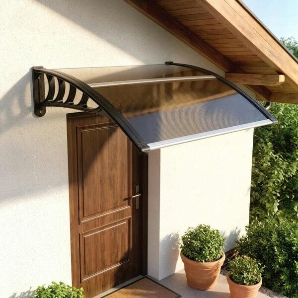 Front Door Canopy, Outdoor Awning, Rain Shelter for Window, Porch and Front/Back Door, 103 x 96.5 cm, Brown