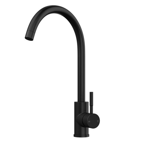 Flode Malaren | Single Lever Kitchen Sink Mixer Tap with Swivel Spout | Swan Neck Design | Matt Black Finish