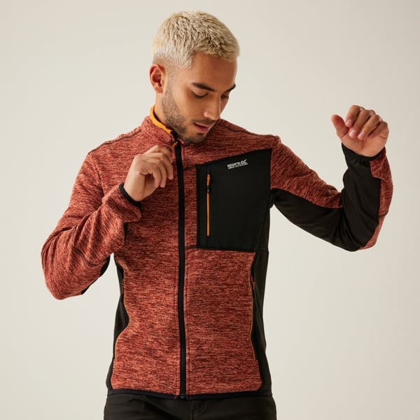 Regatta Mens Baslinn Marl Full Zip Fleece Jacket - Red Ochre / Black